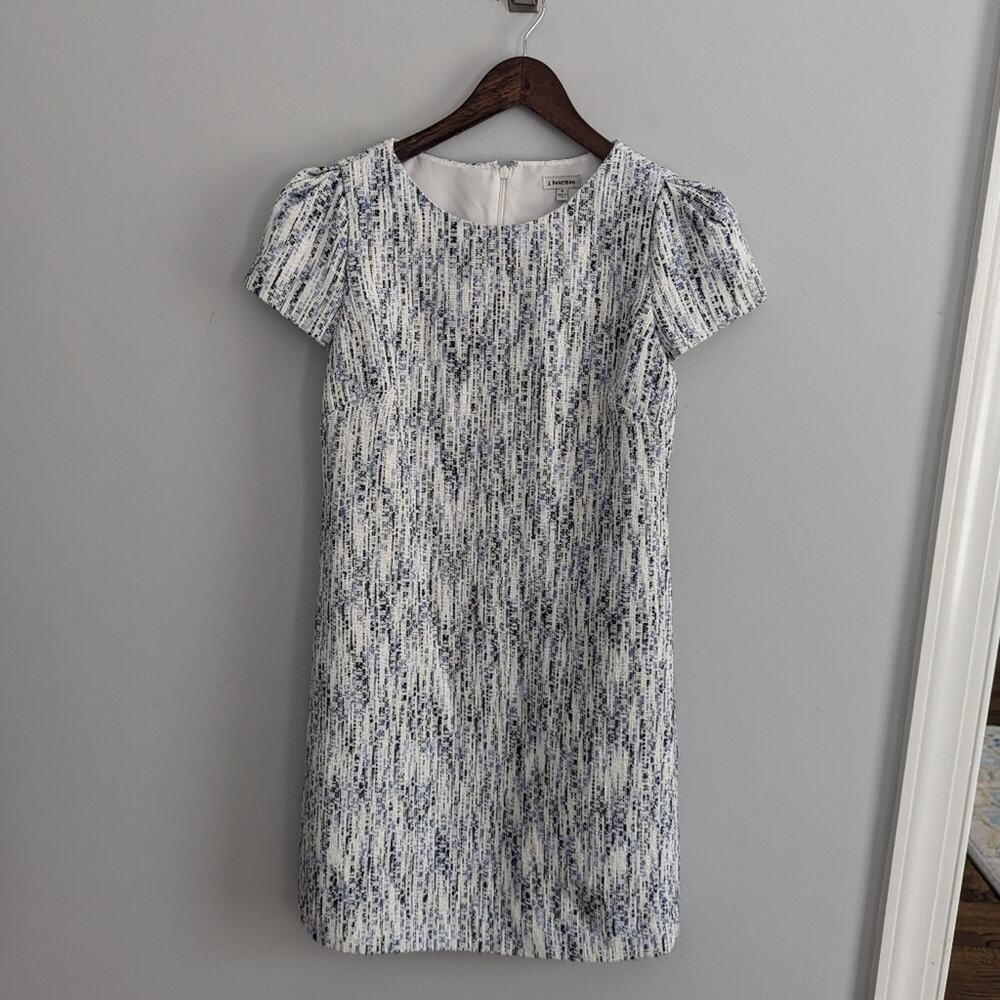J.Peterman Tweed Melange Dress White Blue 6 Shift Business Cocktail
